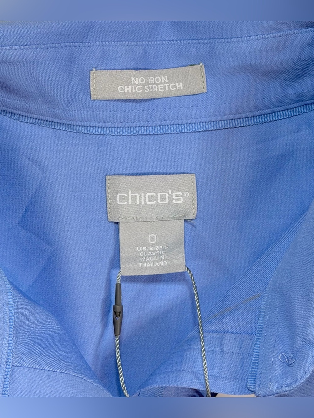 Chico's NO IRON Chic Stretch Shirt Top Blue Button Up 3/4 Sleeve Sz 0 S 4 NWT - Picture 2 of 12